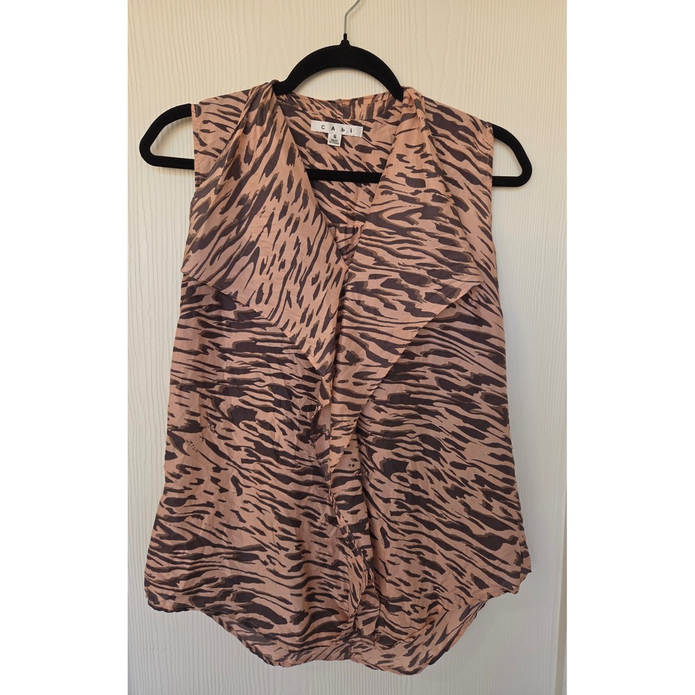 100% Silk Zebra Animal Print Drape Front Blouse Size S Old Money‎ Office Preppy